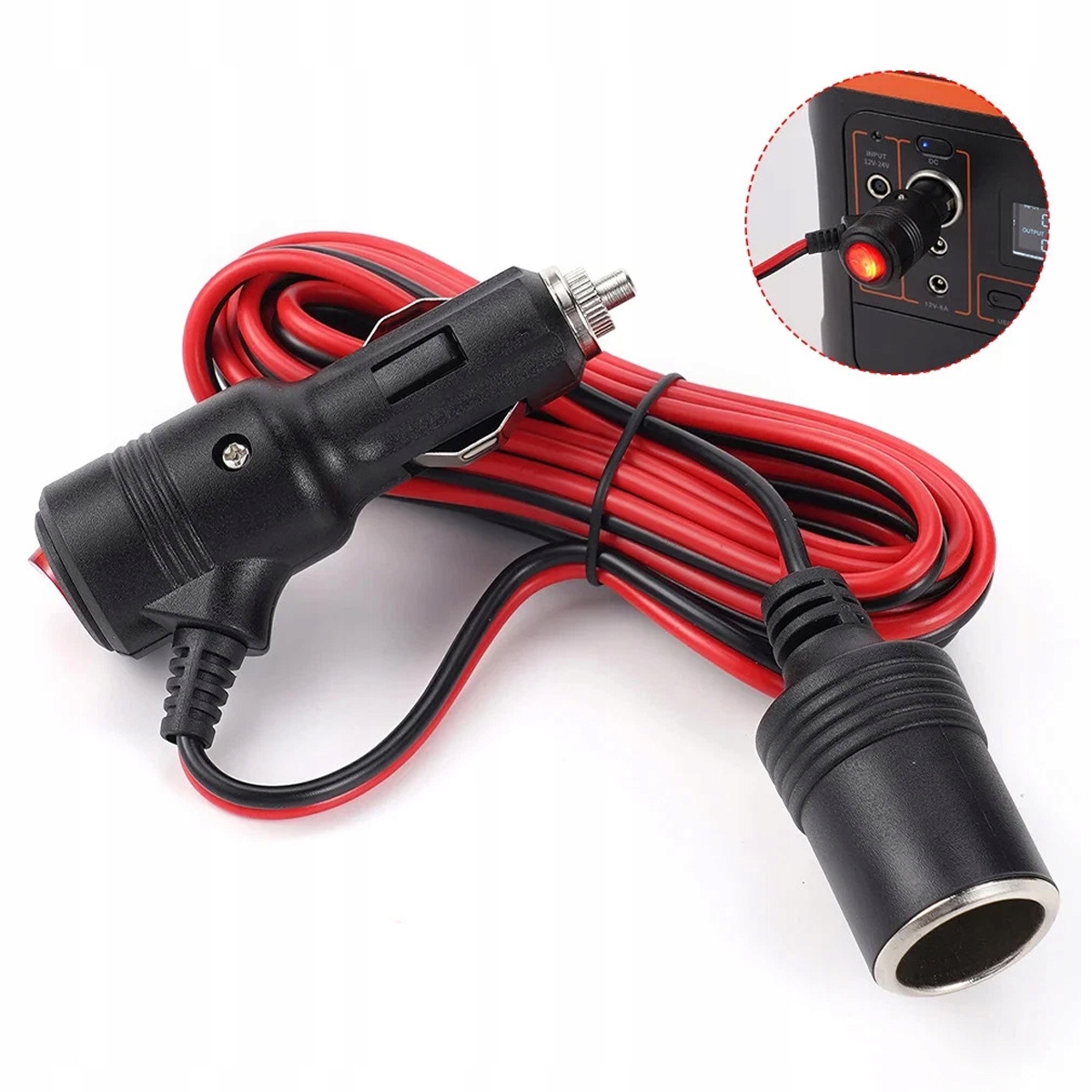 Przedłużacz Gniazda Zapalniczki 2M 200CM 12V/24V Mocny Kabel Miedź 15A