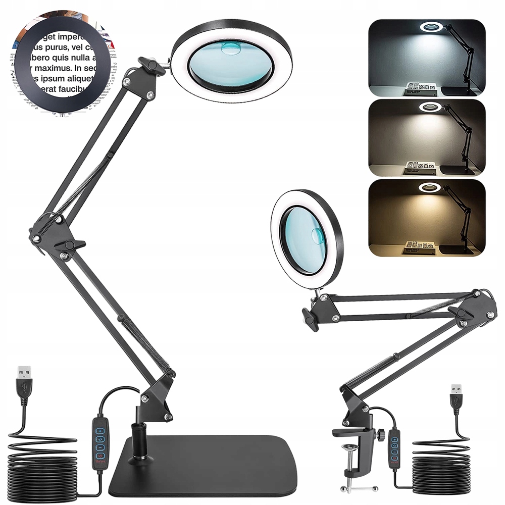 2 v 1 Lupa, Zvětšovací Led lampa 12X se svorkou, se 3 barevnými režimy