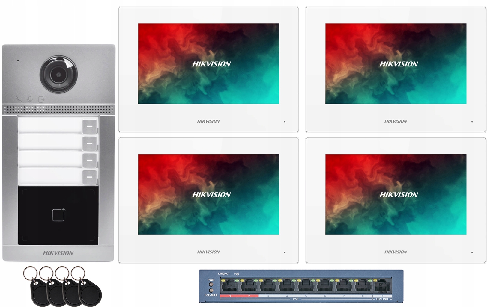 Videovrátnik Hikvision 4x LCD DS-KH6320-WTE1 Villa Čítačka Kľúčenky