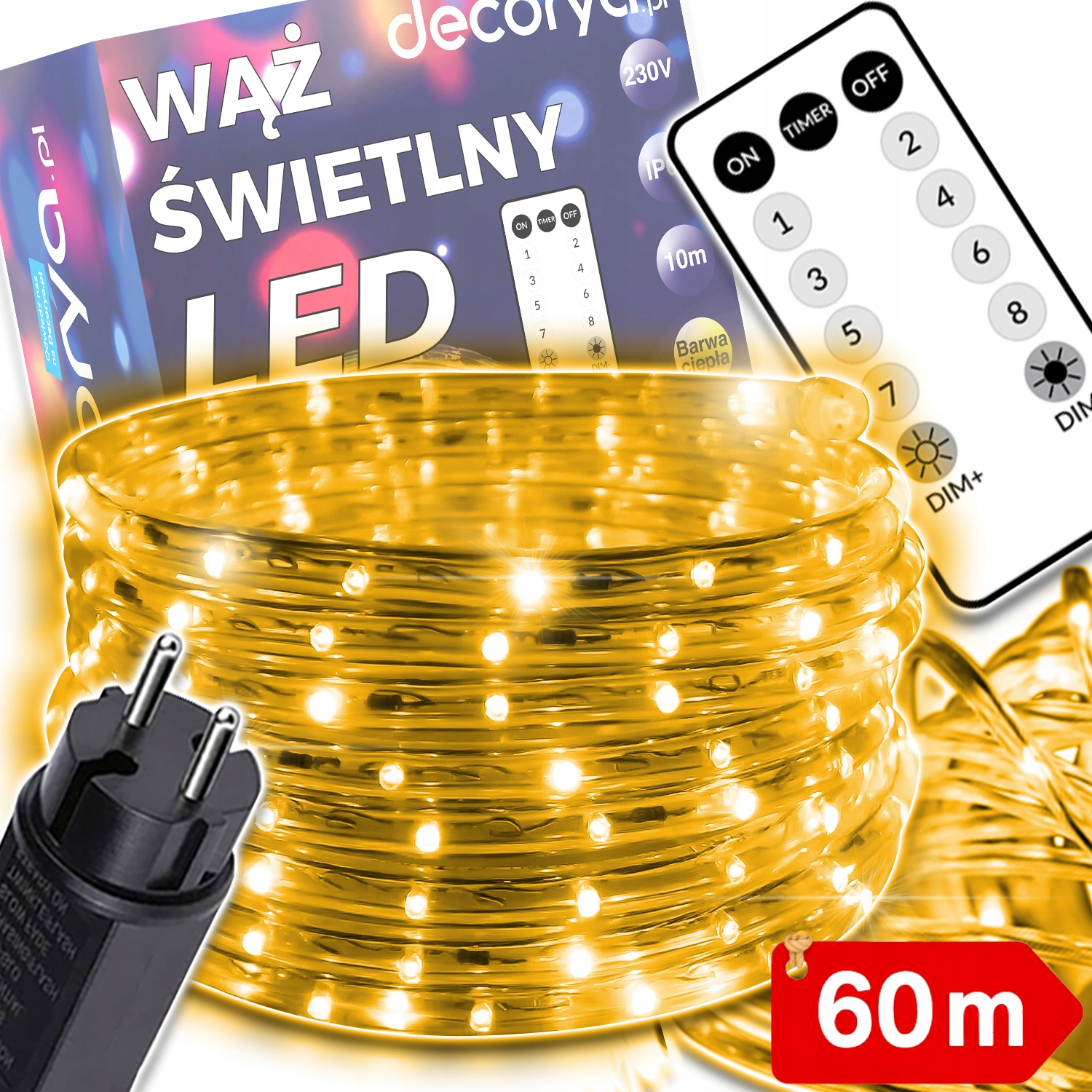 Led Světelný Had IP67 60 M, Silný Bílý, Teplý, Venkovní, Voděodolný, Ozdobný