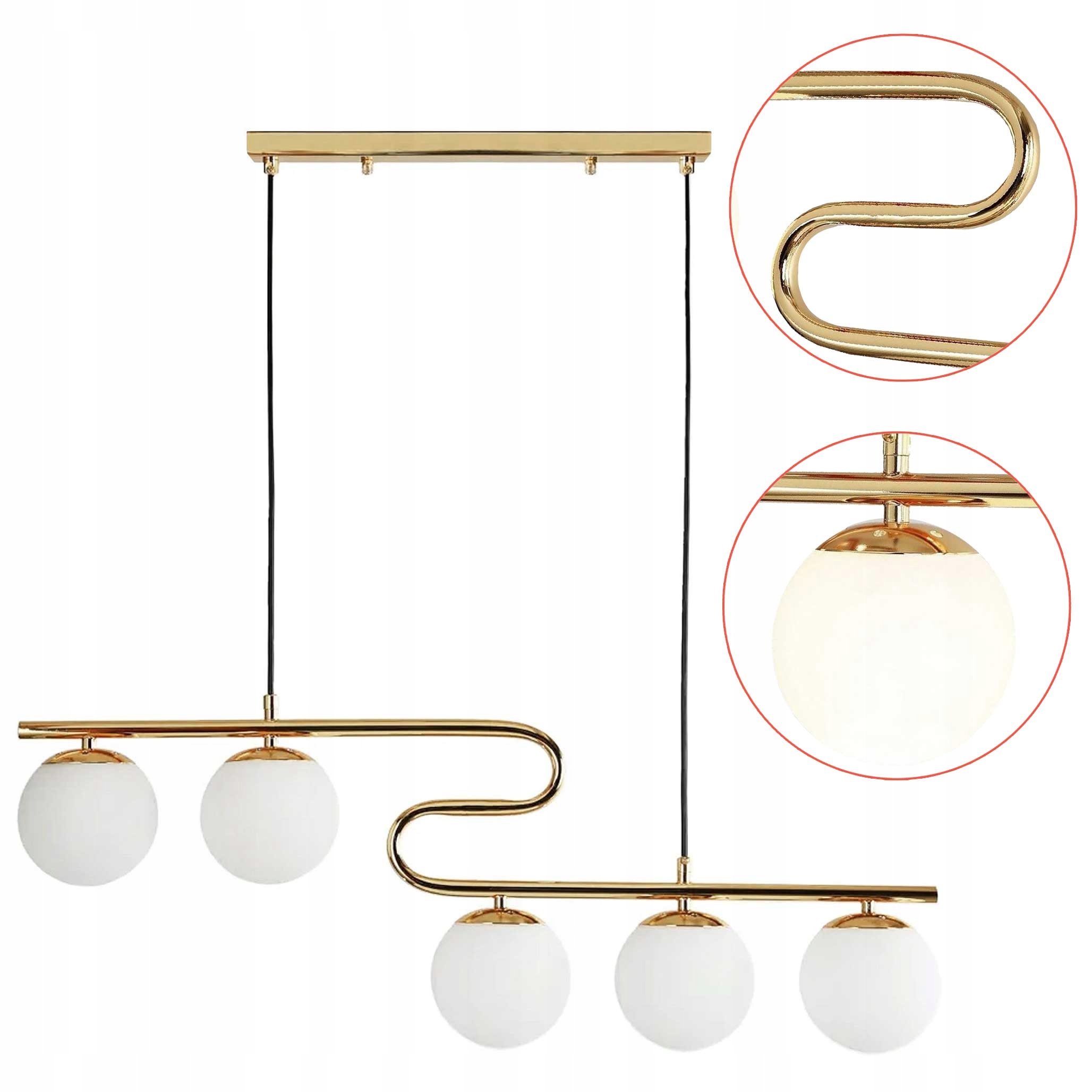 Zlatá geometrická závesná lampa do jedálne Biely mliečny záves E27