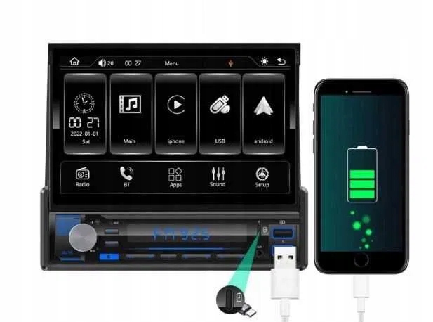 Hodozzy Radio Samochodowe 1DIN 7" CarPlay Android Auto Bt Usb Fm MP5