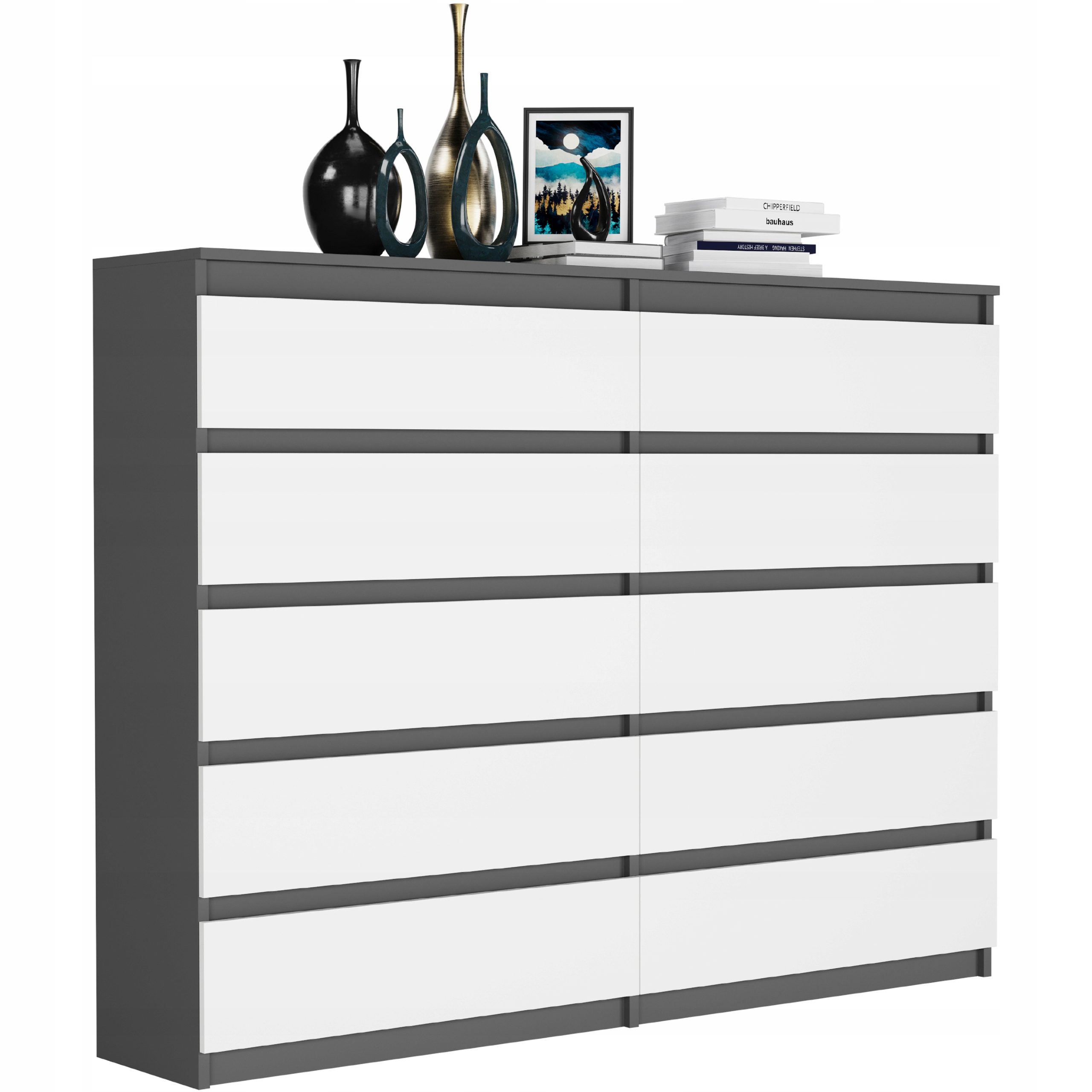 Nowoczesna KOMODA 160 SZAFKA 10 SZUFLAD R-160-S10 ANTRACYT MIX
