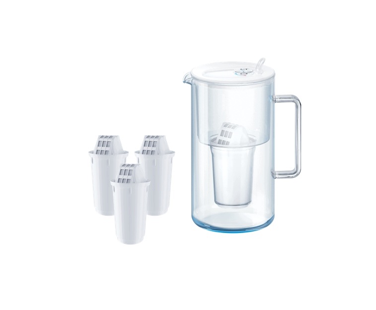Filtrační konvice skleněná Aquaphor Nord 2,5 l se 3 vložkami A5 (350 l), bílá