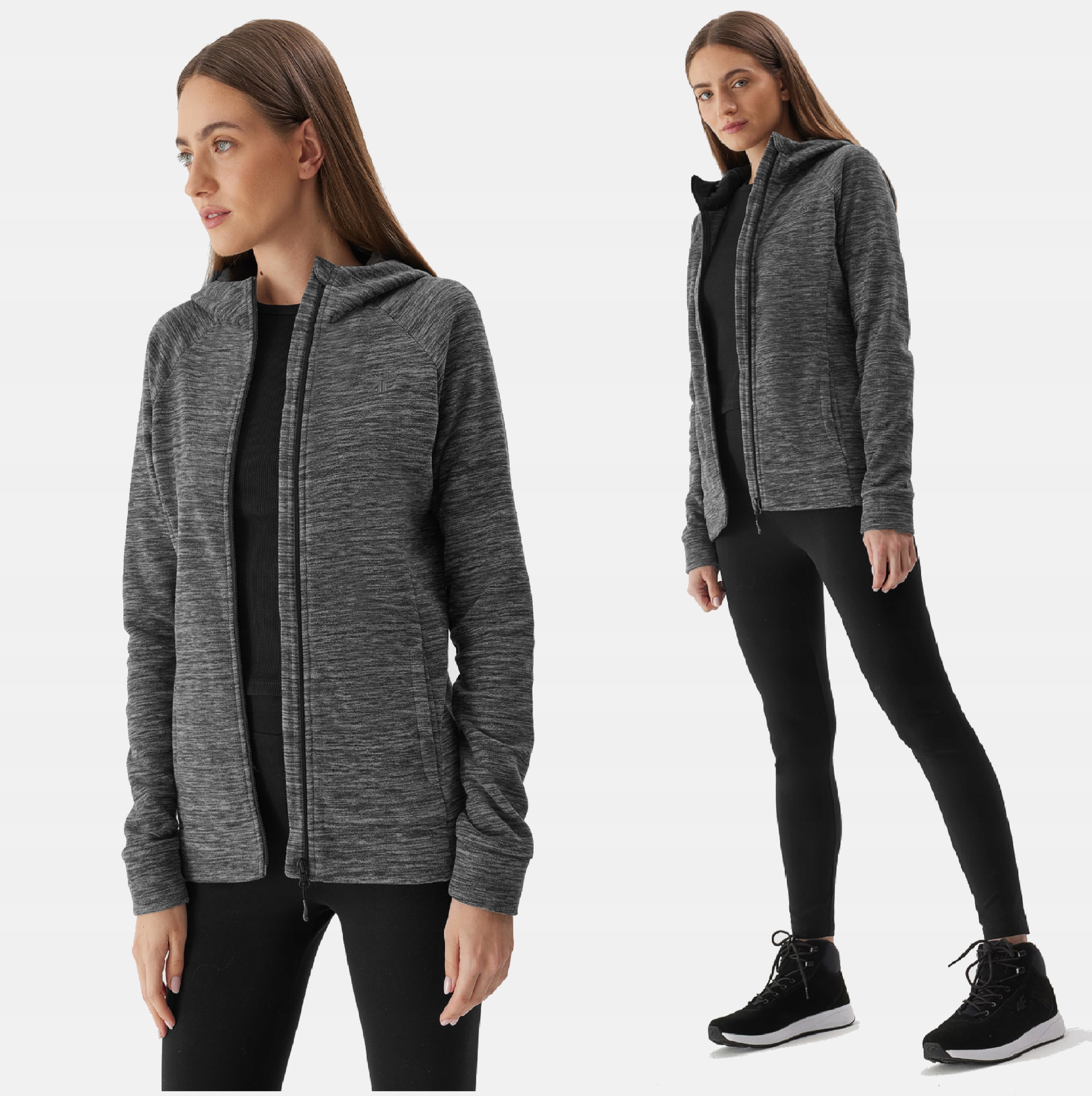 POLAR DAMSKI 4F BLUZA ROZPINANA Z KAPTUREM Kolor szary