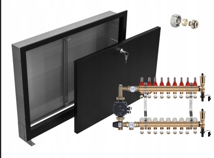 Rozdělovač pro podlahu 9+POMPA Grundfos +pex +podomítková Skříňka Černá