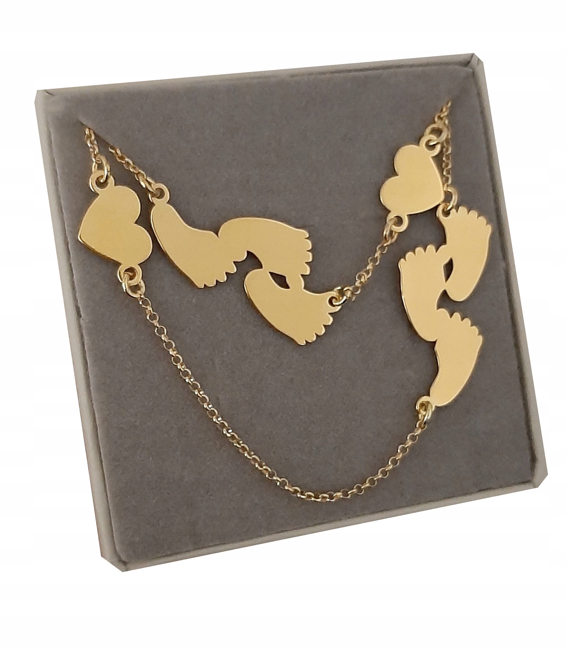 

Komplet 3 Trzy Stópki Serce Grawer Srebro Złacone