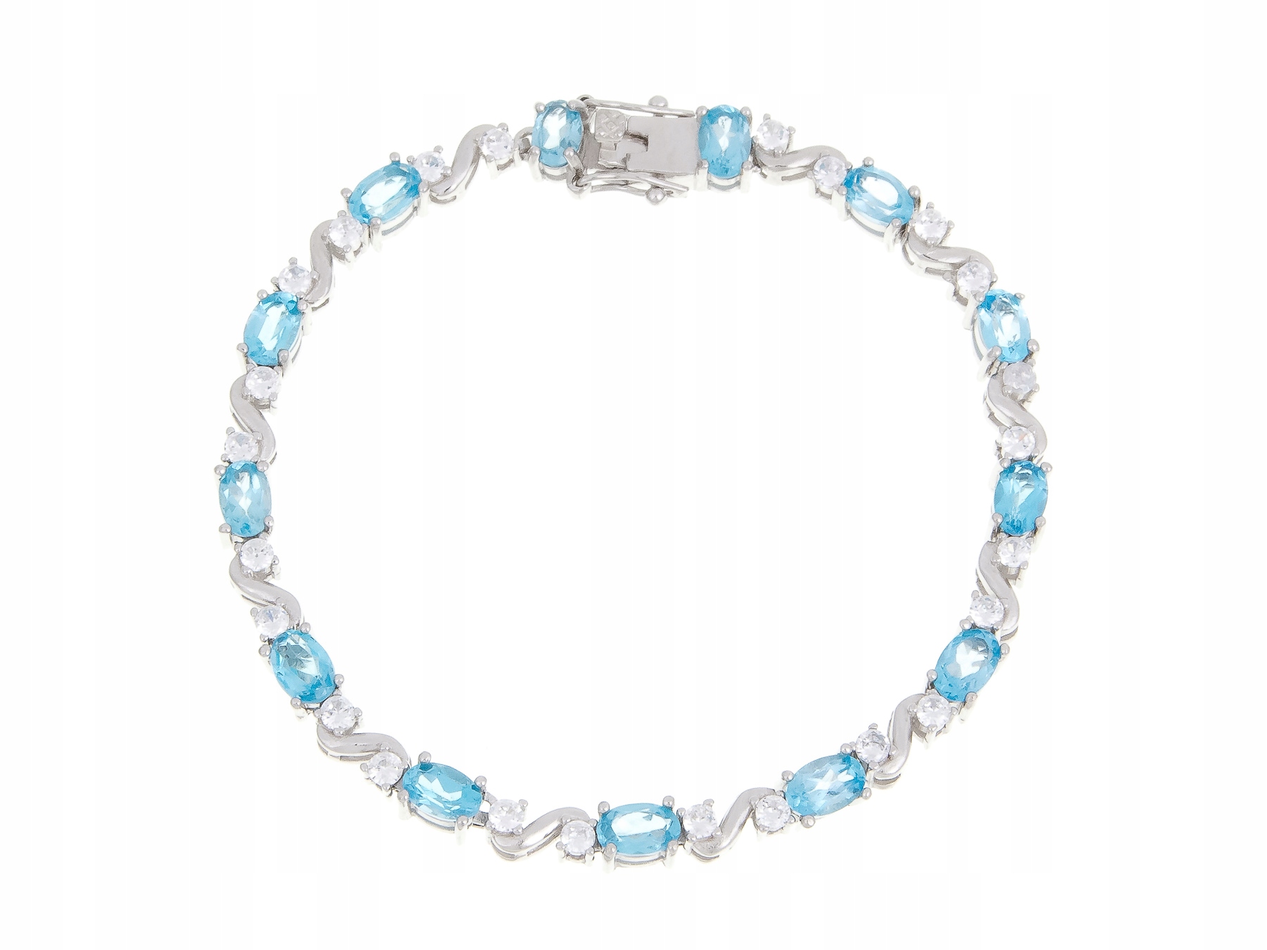 Krásný Stříbrný Rhodiovaný Náramek Swiss Topaz Přírodní