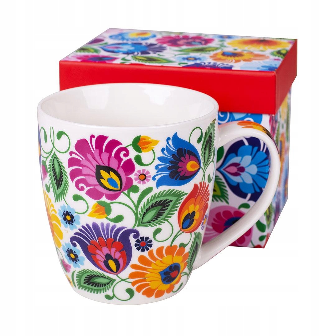 

Kubek Folk W Pudełku Łowickie Biały 390 ML