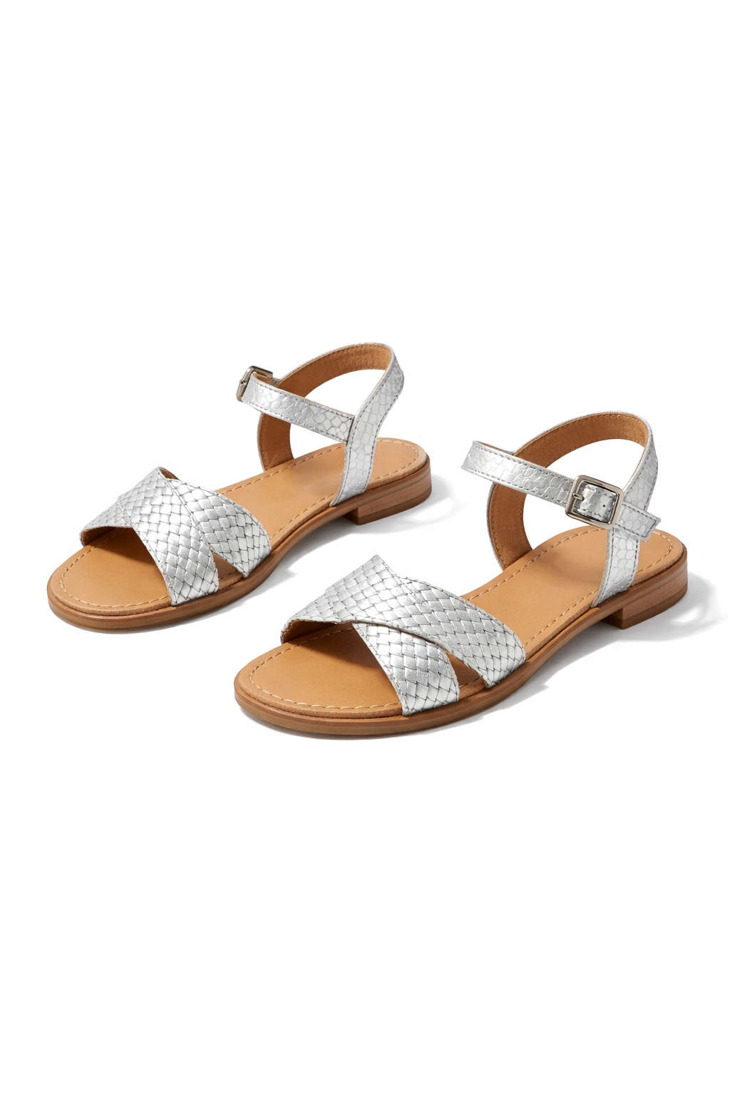 Stříbrné Pletené Sandály S Plochým Podpatkem 38 I3A