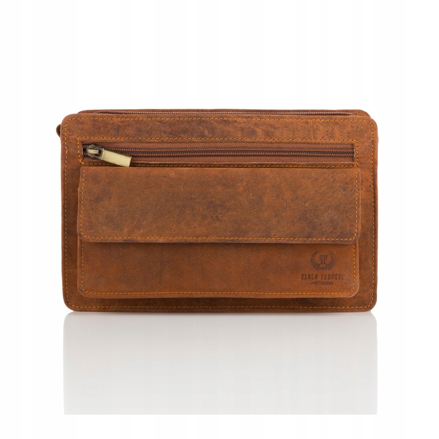 PRAKTYCZNA SKÓRZANA SASZETKA MĘSKA DO RĘKI BRĄZOWA Marka Paolo Peruzzi