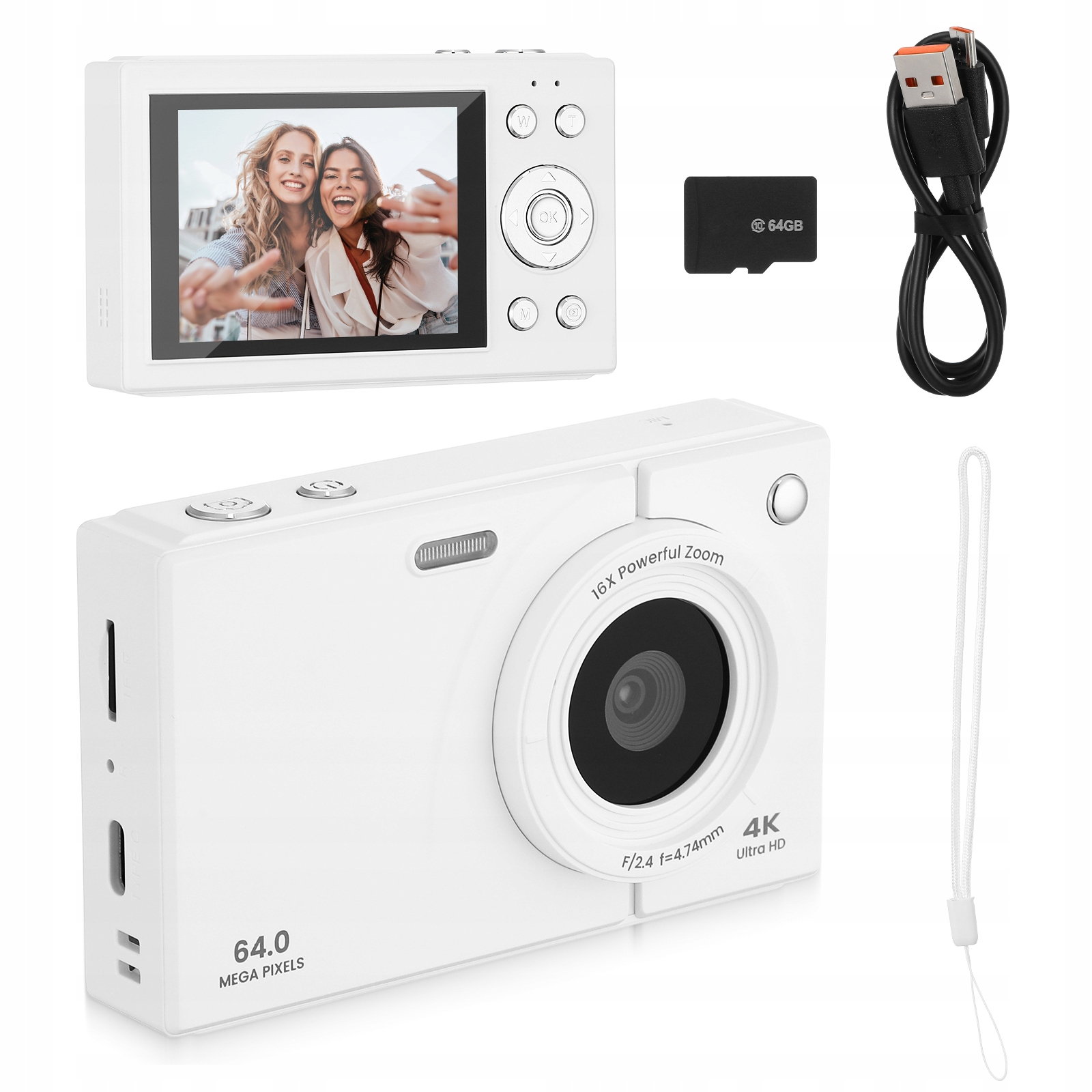 4K Hd digitální kamera 1080P 64MP s 16x zoomem dětská kamera