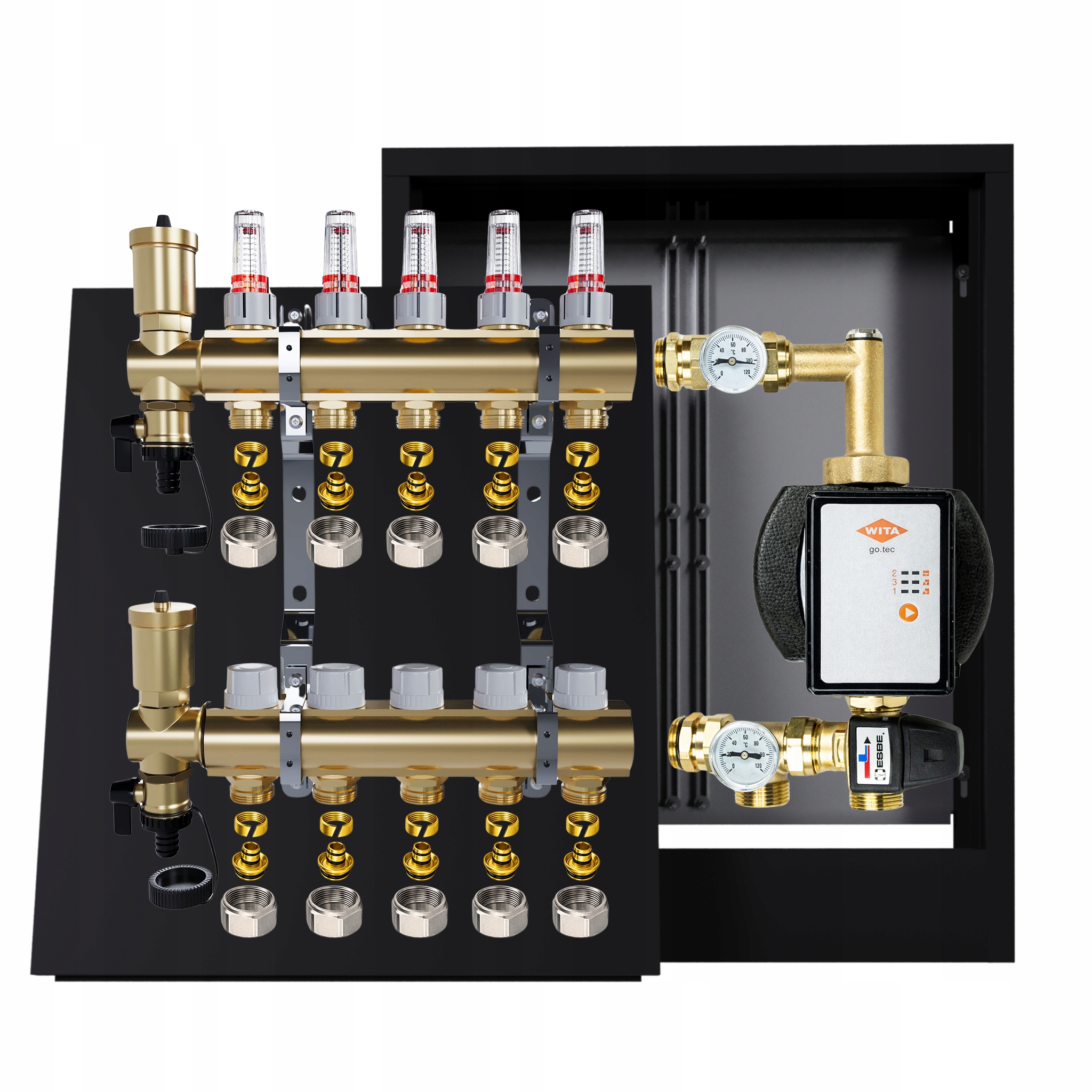 Rozdělovač pro podlahu 5 okruhů Nástěnná skříňka Čerpadlo Wita Pex