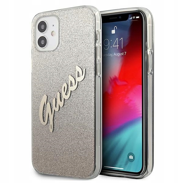 Guess Etui Hardcase Do Iphone 12 Mini 5,4 Złoty Glitter Gradient Script
