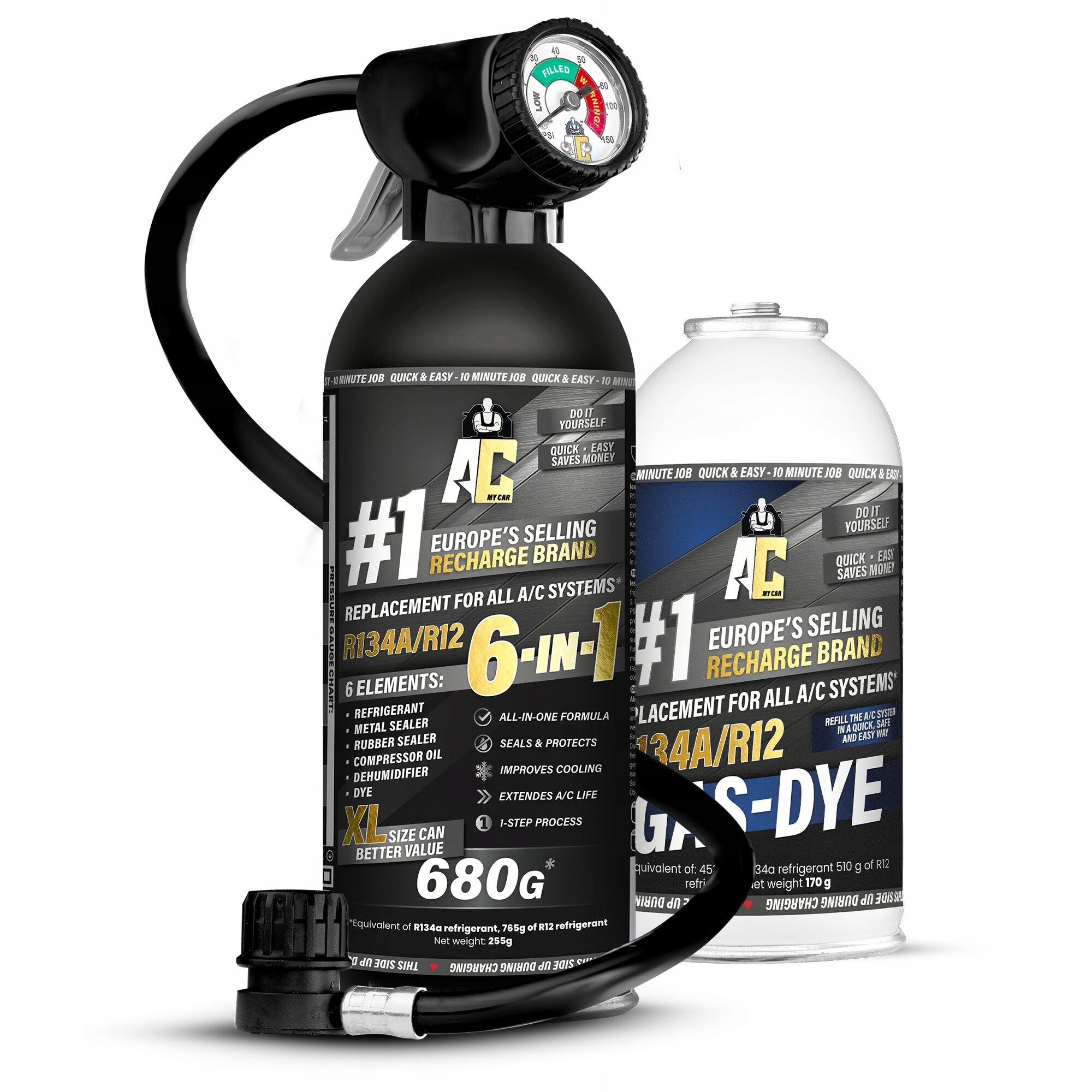 Zestaw do nabijania klimy ACMyCar R134a 6in1+Gas+przewód z manometrem