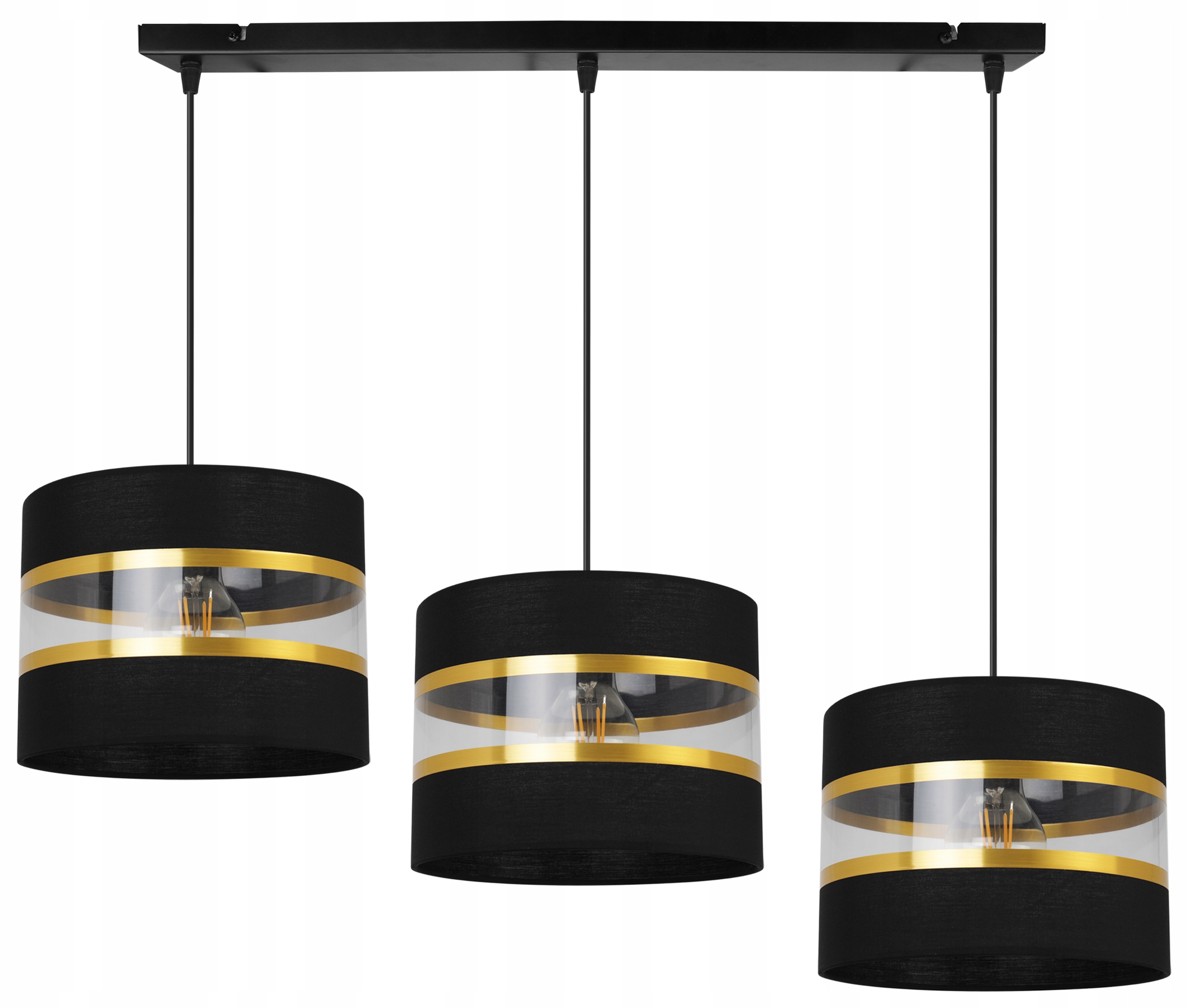 Trojitá Závesná Stropná Lampa Luster Glamour Zlaté Pruhy Tienidlo