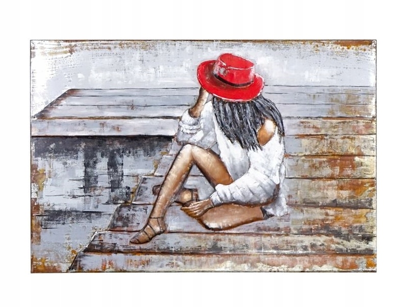 Kovový 3D obraz Loft Červený Klobouk 2 120x70 cm