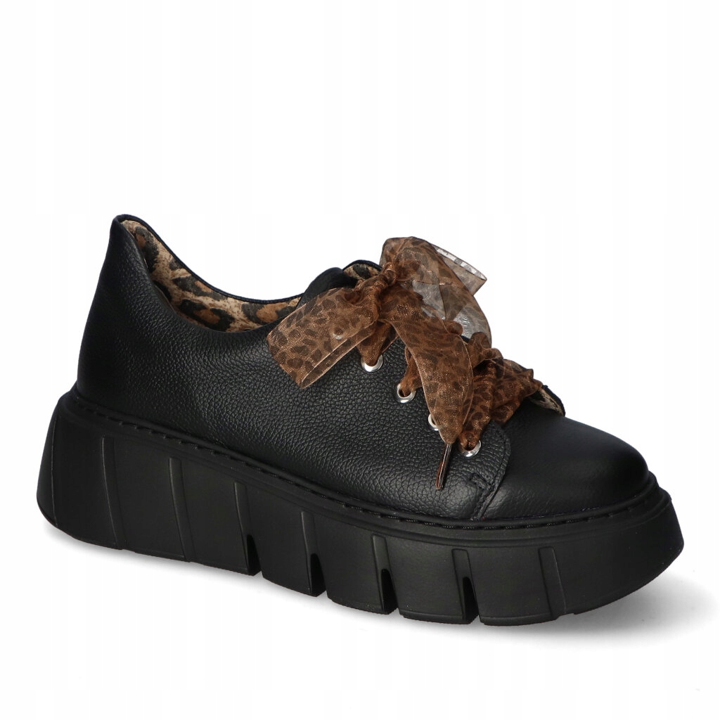 Dámské polobotky Tuomo Černé Groszek Kožené s mašličkou S Leopardím Vzorem 39