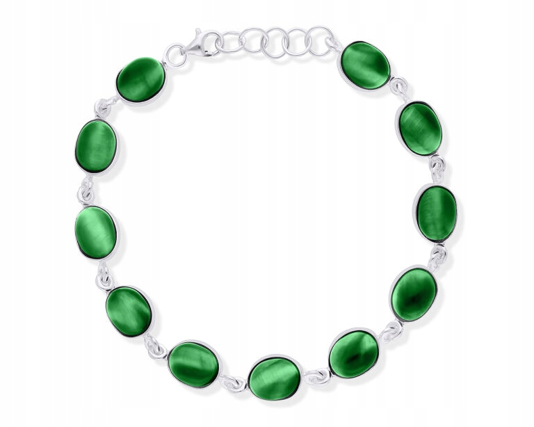 Dámský stříbrný náramek přírodní Tygří oko zelený pr.925