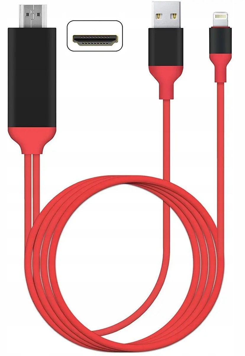 Hdmi adaptér pro iPhone kabel Mhl Lightning 2 m červený