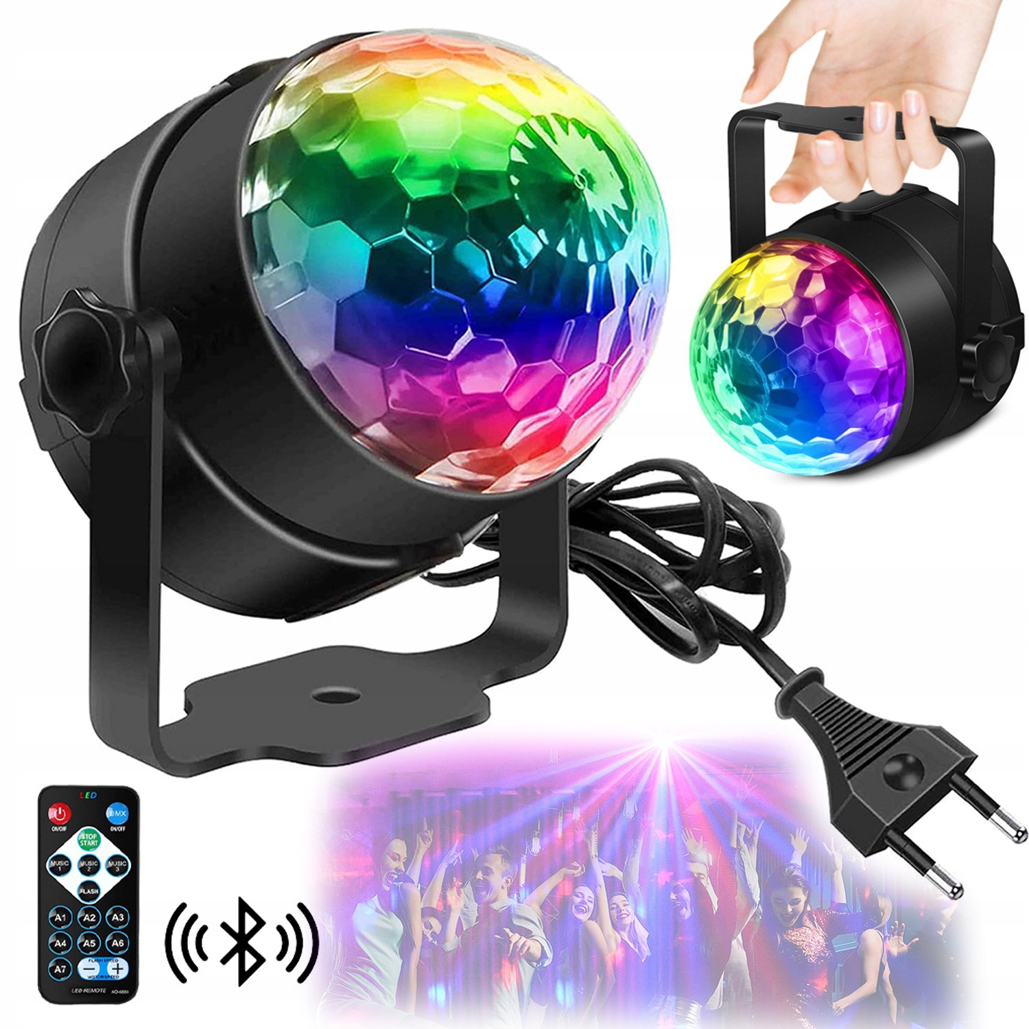 Kula Lustrzana Lampa Disco Światło Led Kolorowy Reflektor Speacker Pilot