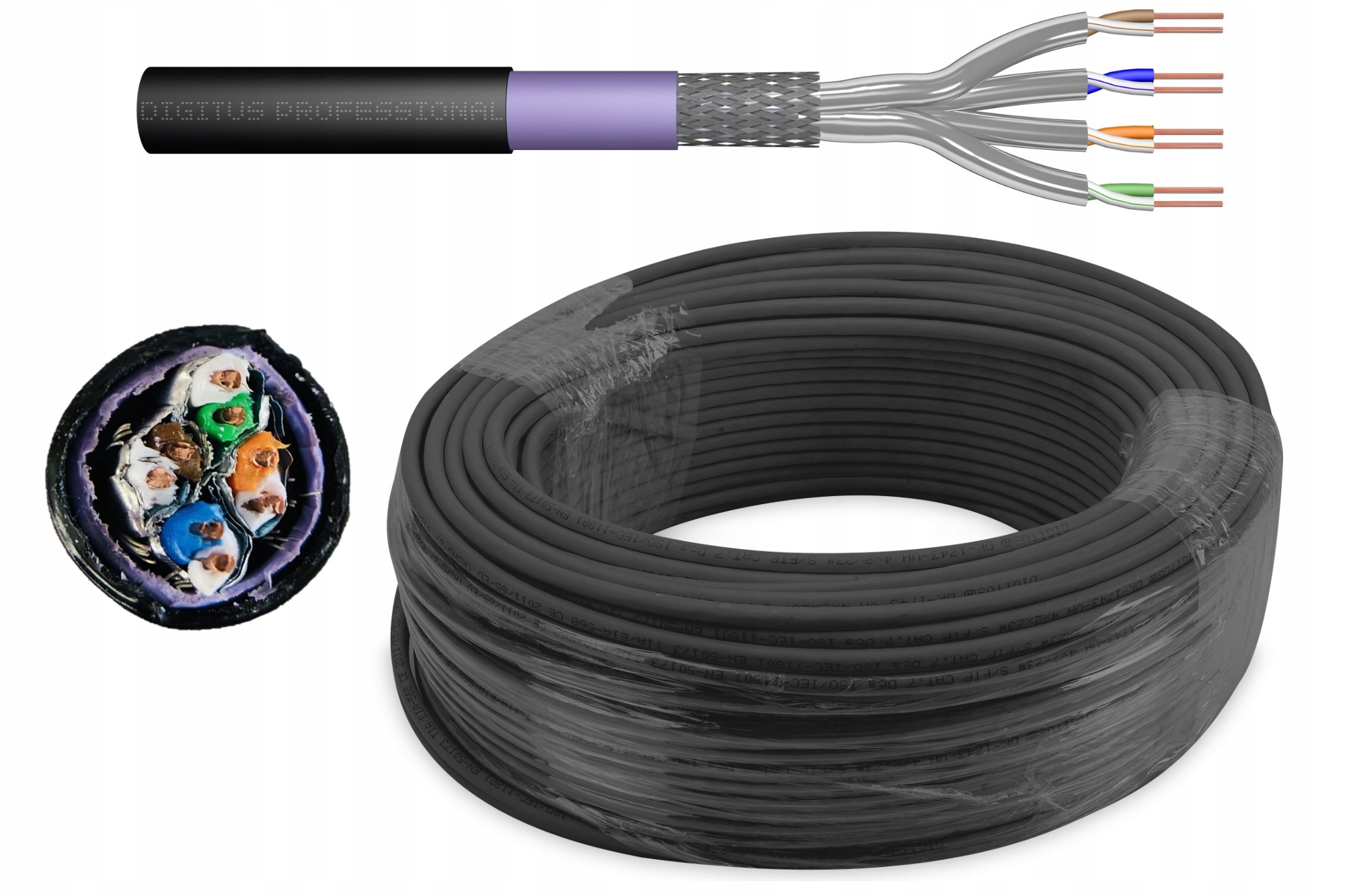 Internetový kábel Lan s vonkajšou krútenou dvojlinkou AWG23 Sftp kat.7 drôt 50 m