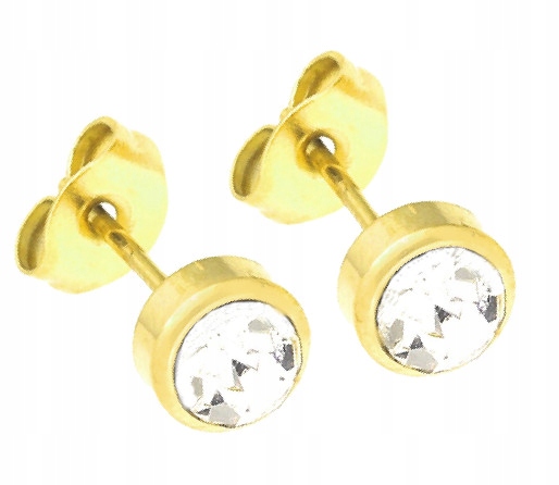 

Kolczyki Złote Szklane Cyrkonie 6 mm Stal 316 L