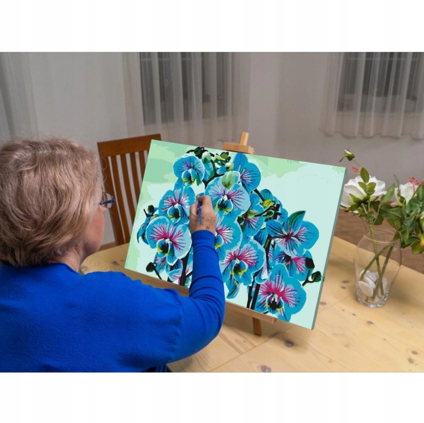 Malování Podle Čísel Kytice barevných květin modrá Orchidej XXL 40x60cm