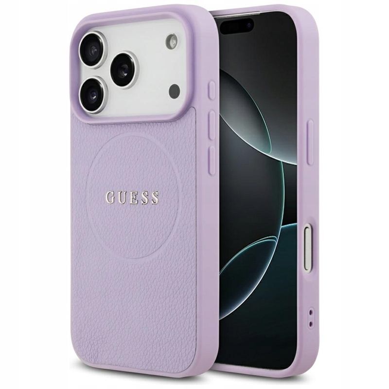 Guess Grained Ring MagSafe Etui iPhone 17 Pro (fioletowy)