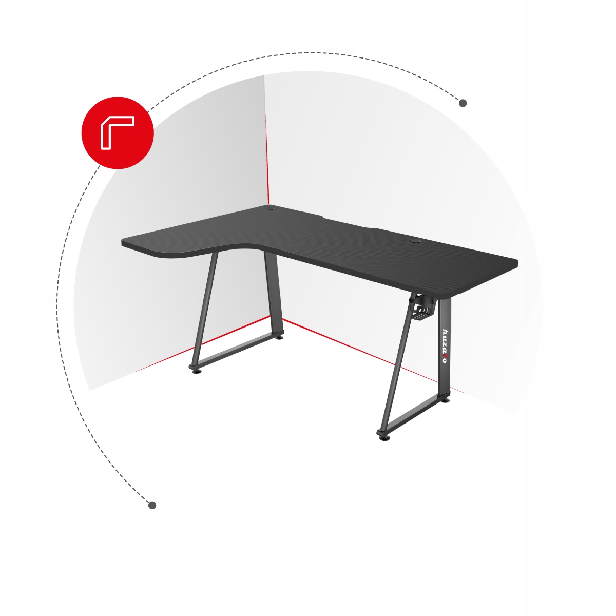 Biurko Gamingowe Narożne Komputerowe Gracza Huzaro Hero 7.7 Black Marka Huzaro