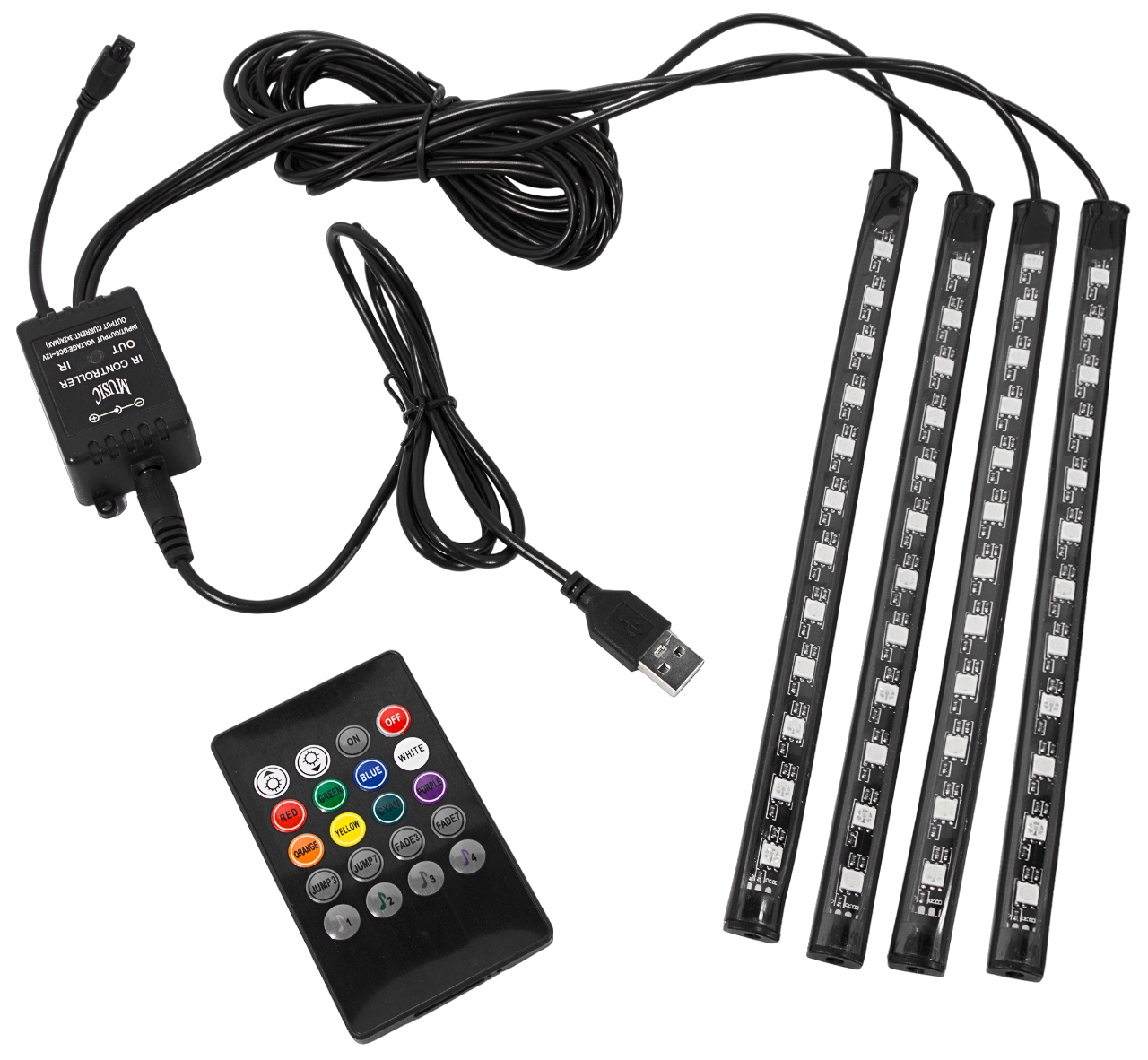 OŚWIETLENIE WNĘTRZA 12 LED USB PODŚWIETLANIE RGB KOLORY STEROWANIE Numer katalogowy części SPL-99