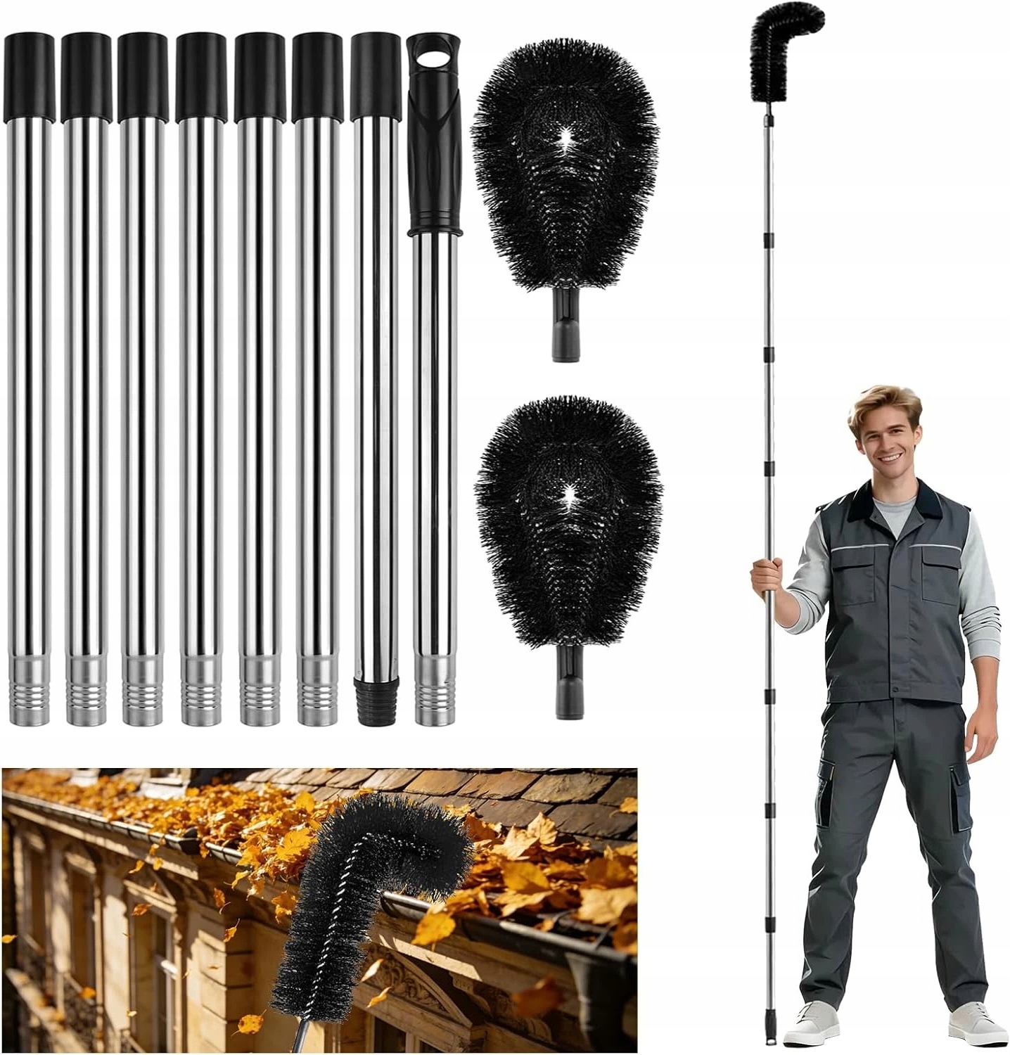 Levně Teleskopický Čistič Střešních Okapů 310 CM Se 2 Kartáči