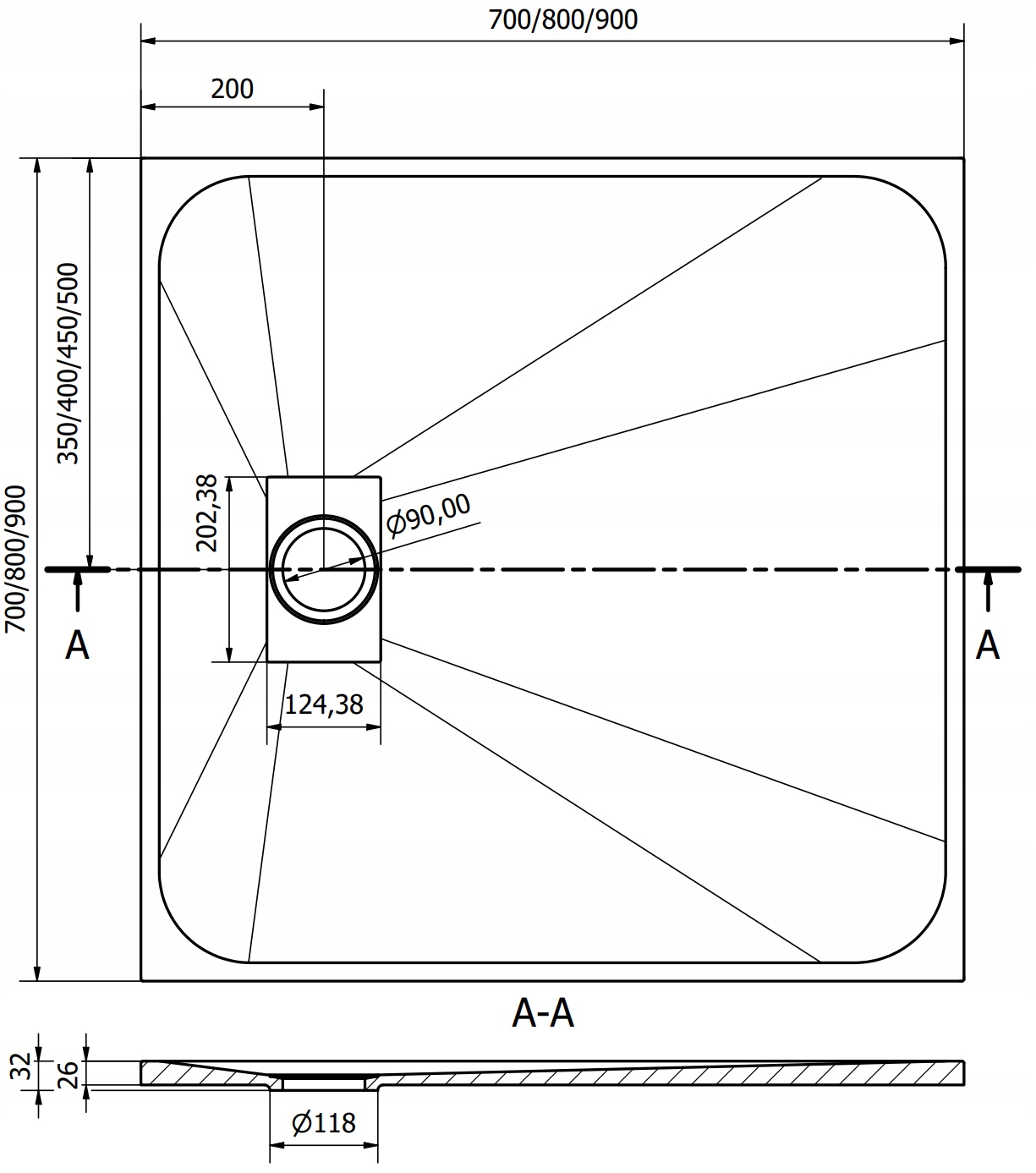 MEXEN HUGO BRODZIK KWADRATOWY SMC IMITACJA KAMIENIA 70 x 70 CM CZARNY Głębokość produktu 1.5 cm
