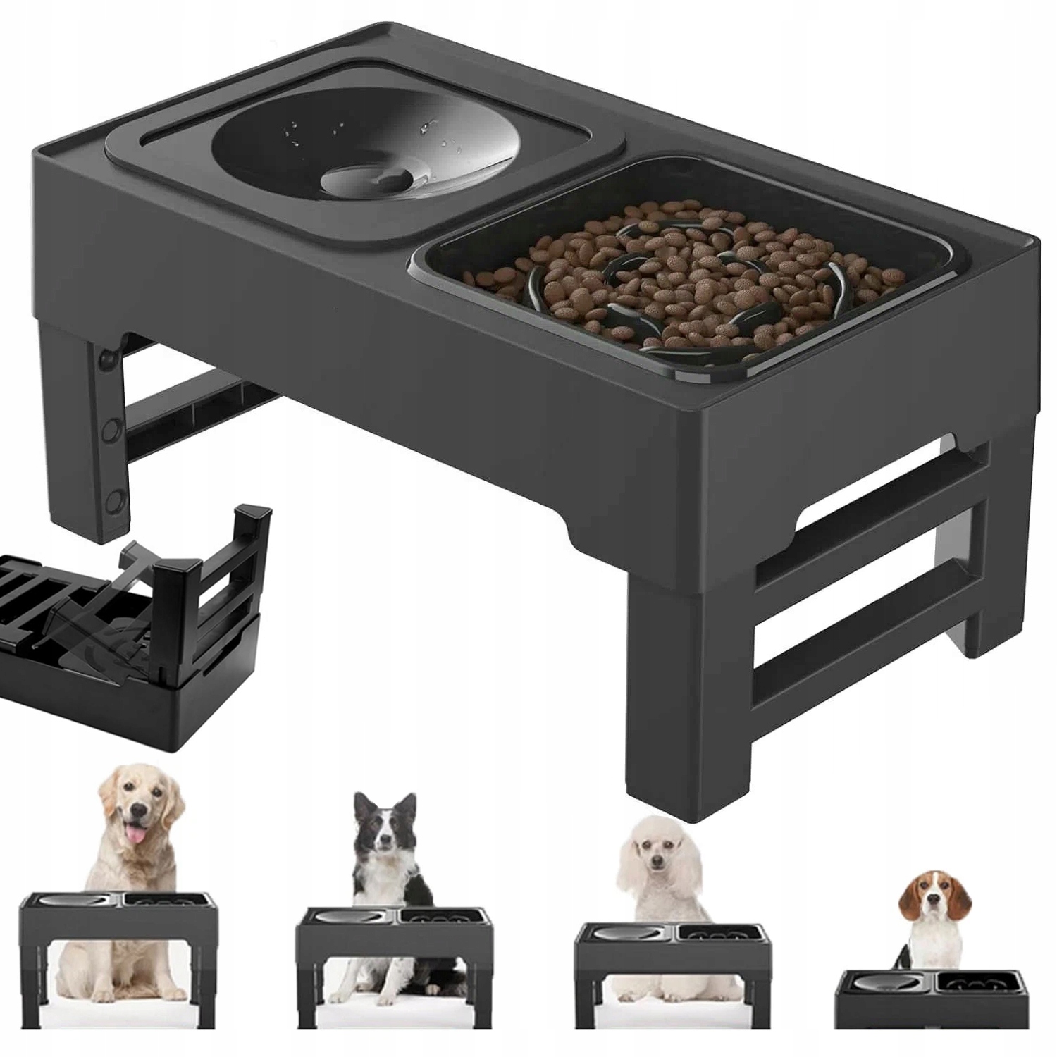 Levně Miska Pro Psa Nastavitelná, Ergonomická, S Napáječkou A Miskou Volného Jídla