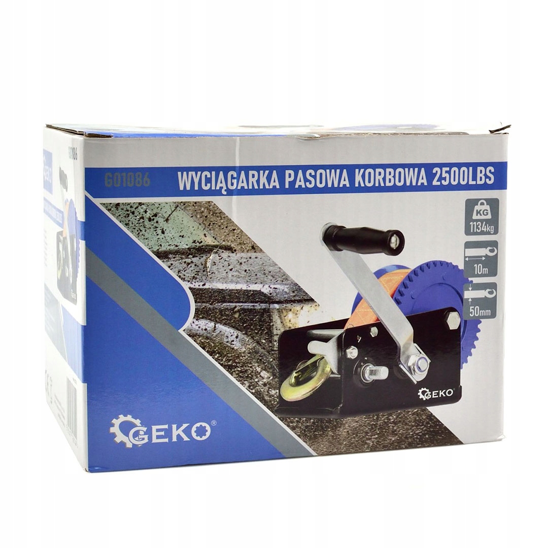 Wyciągarka korbowa pasowa GEKO G01086 1133kg 2500 LBS 10m EAN (GTIN) 5901477169144