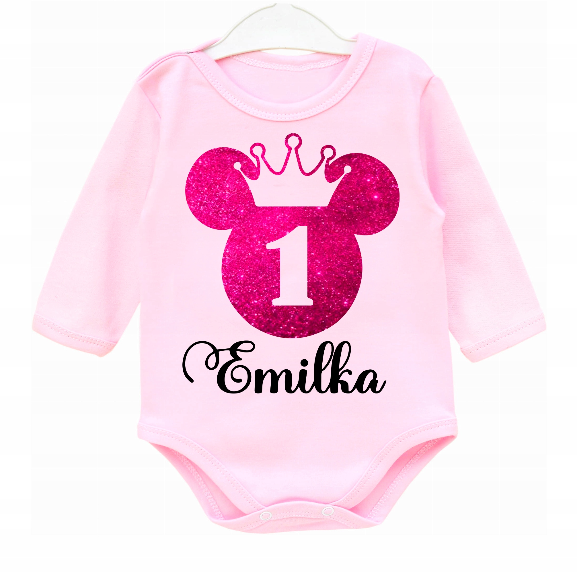 Body dł rękaw 1 URODZINY MYSZKA BROKAT IMIĘ r.86