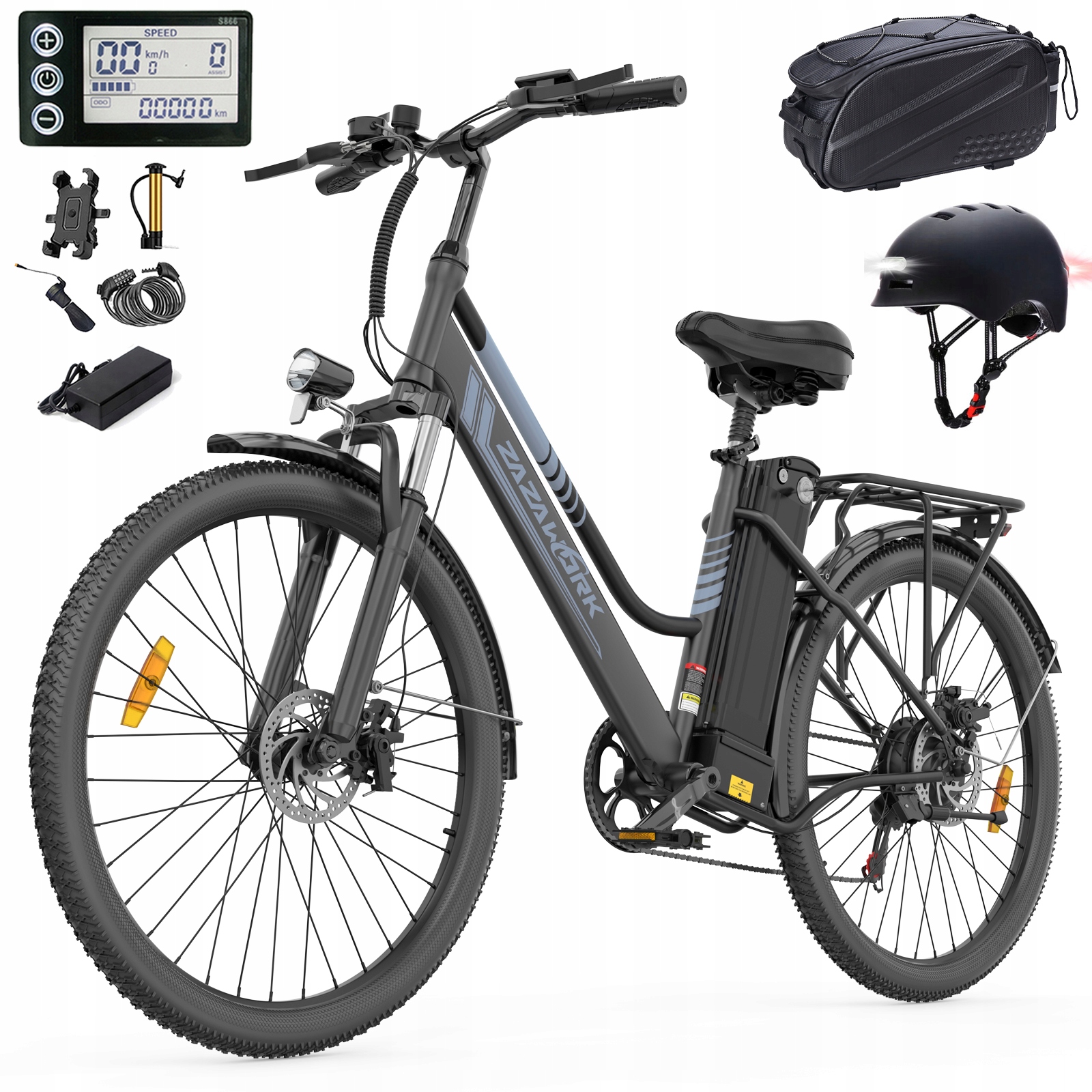 Rower elektryczny 250W 20AH 120KM Zazawork 26" E-bike Damski/Męski 25km/h