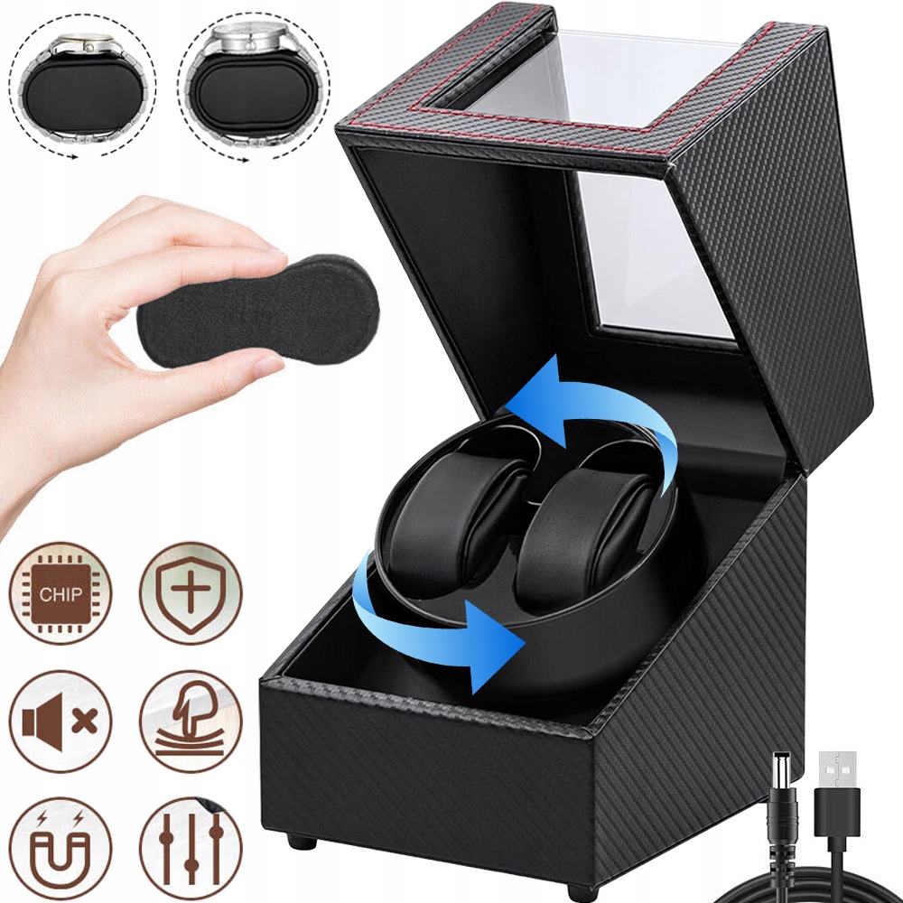 Rotomat Na Hodinky Automatická Krabička Vitrína Pouzdro Displej Černá