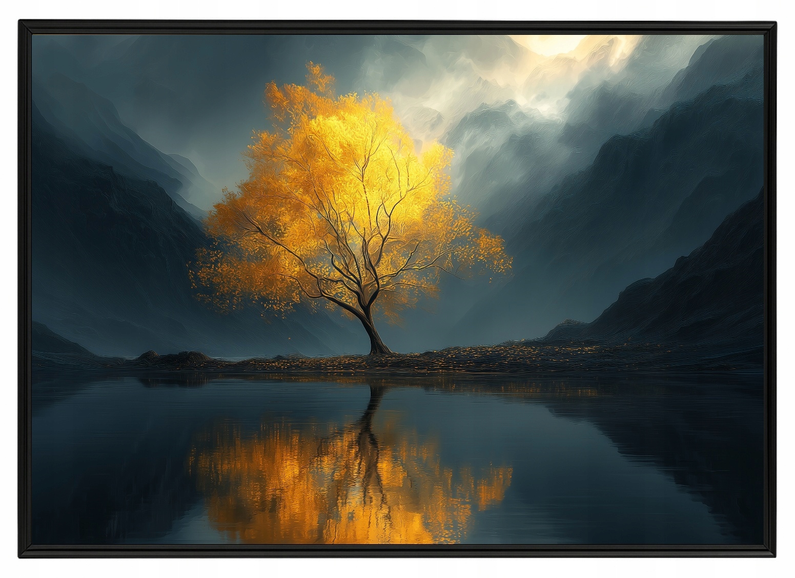 Plakát Rámeček Hliník Zlaté Horské Dřevo Jezero Mlha Odraz 100x70
