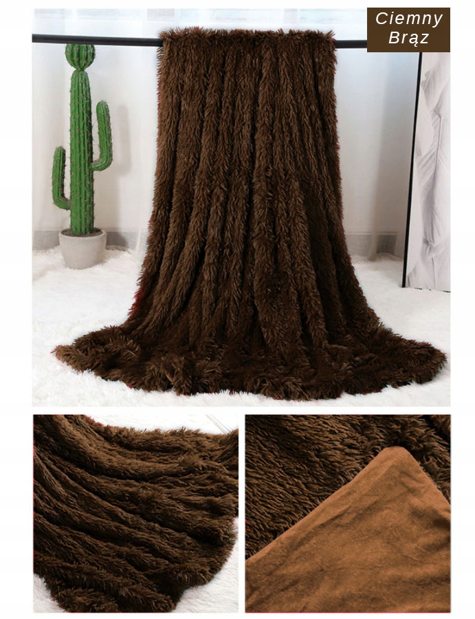 Duży Koc XXL Włochacz Futrzak Pled 220 x 240 cm Narzuta Pluszowa Włochata Długość 240 cm
