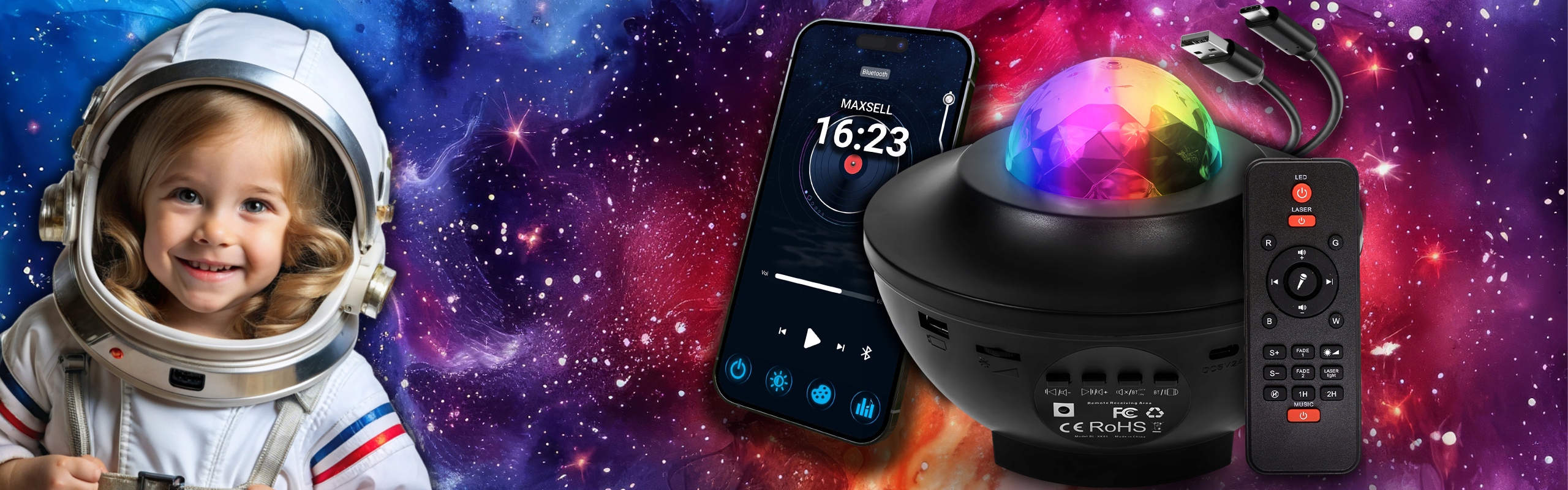 PROJEKTOR GWIAZD NIEBA DLA DZIECI LAMPKA NOCNA LED BLUETOOTH GŁOŚNIK PILOT Stan opakowania oryginalne