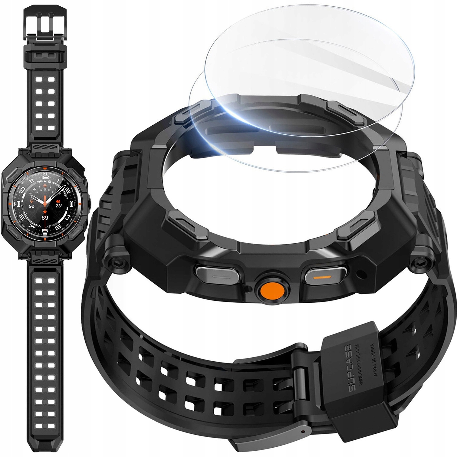 Pouzdro řemínek 2x sklo Supcase pro Galaxy Watch Ultra 2 1, pancéřové, silné