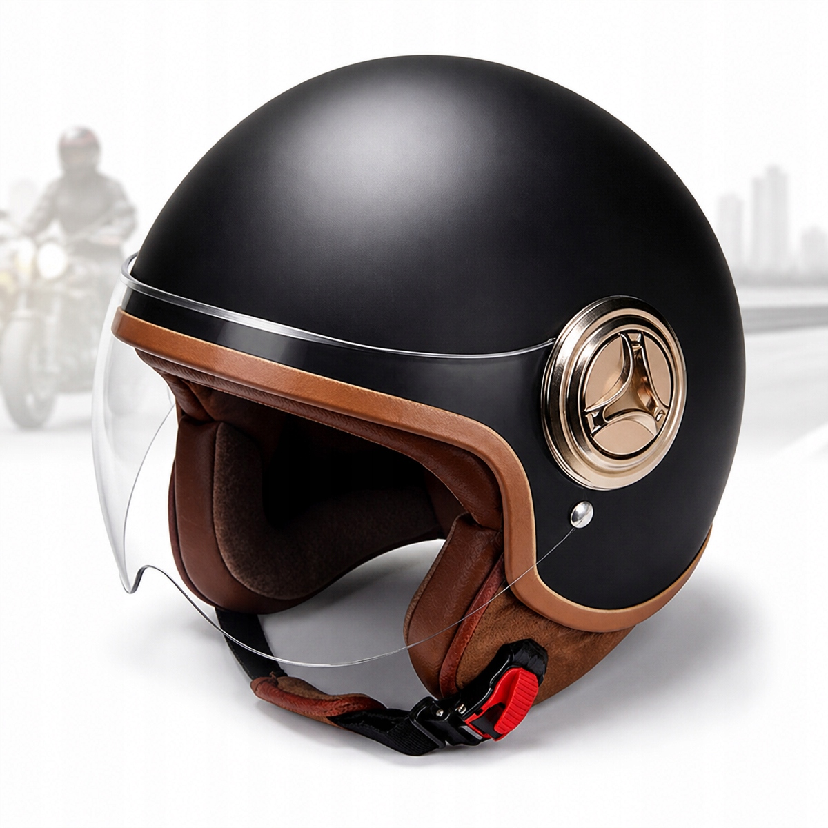 Kask Motocyklowy Półotwarty Jet Wytrzymały Na Skuter Vintage Retro