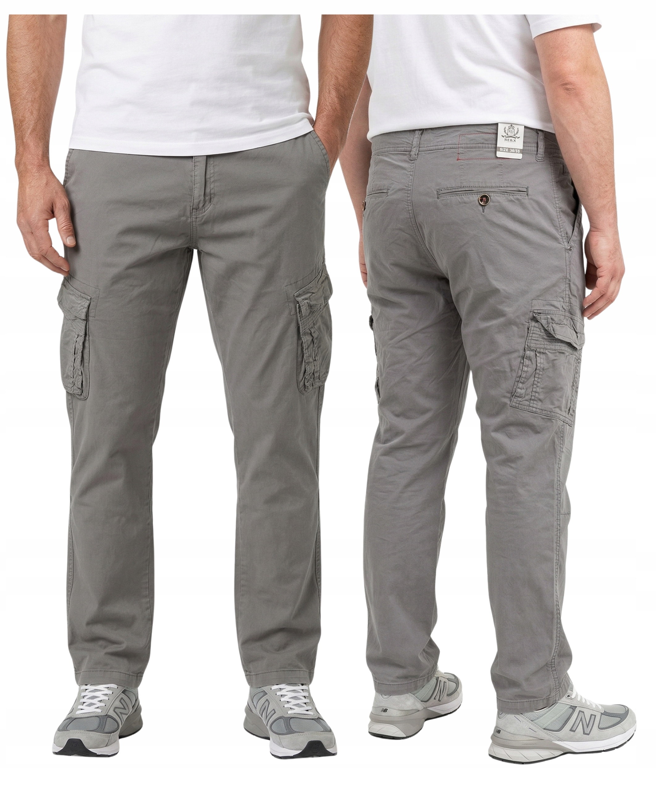 spodnie męskie Bojówki bawełniane Szare z kieszeniami 84cm Pas W46 L30