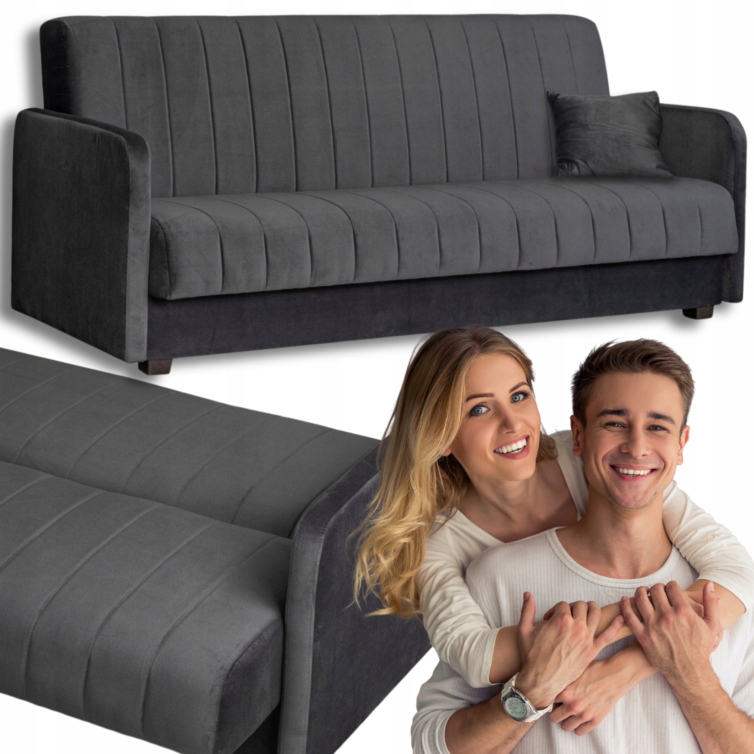 Pohovka do obývacího pokoje Šedá Dvoumístná Rozkládací Porto