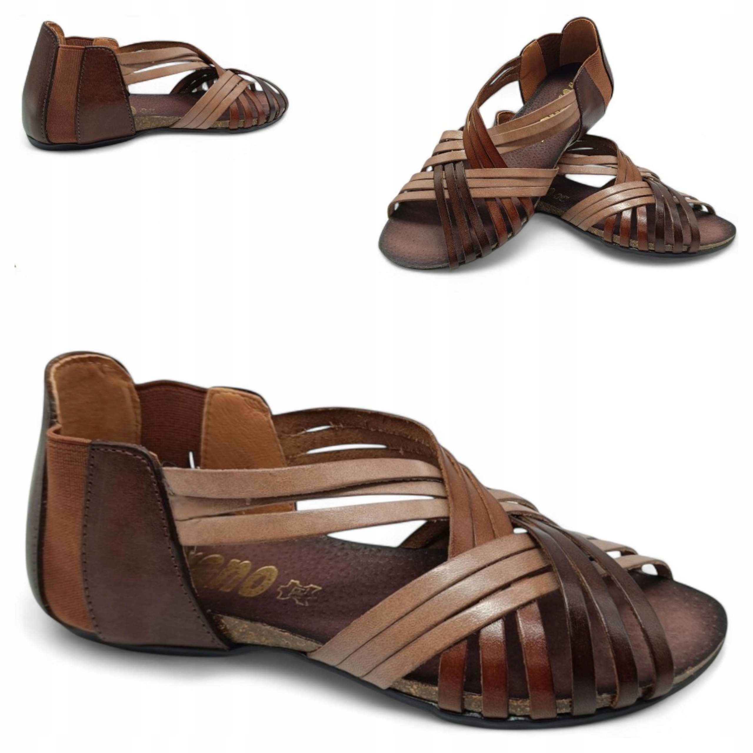 36 Verano Pohodlné dámské sandály z přírodní kůže, ploché se zakrytou patou