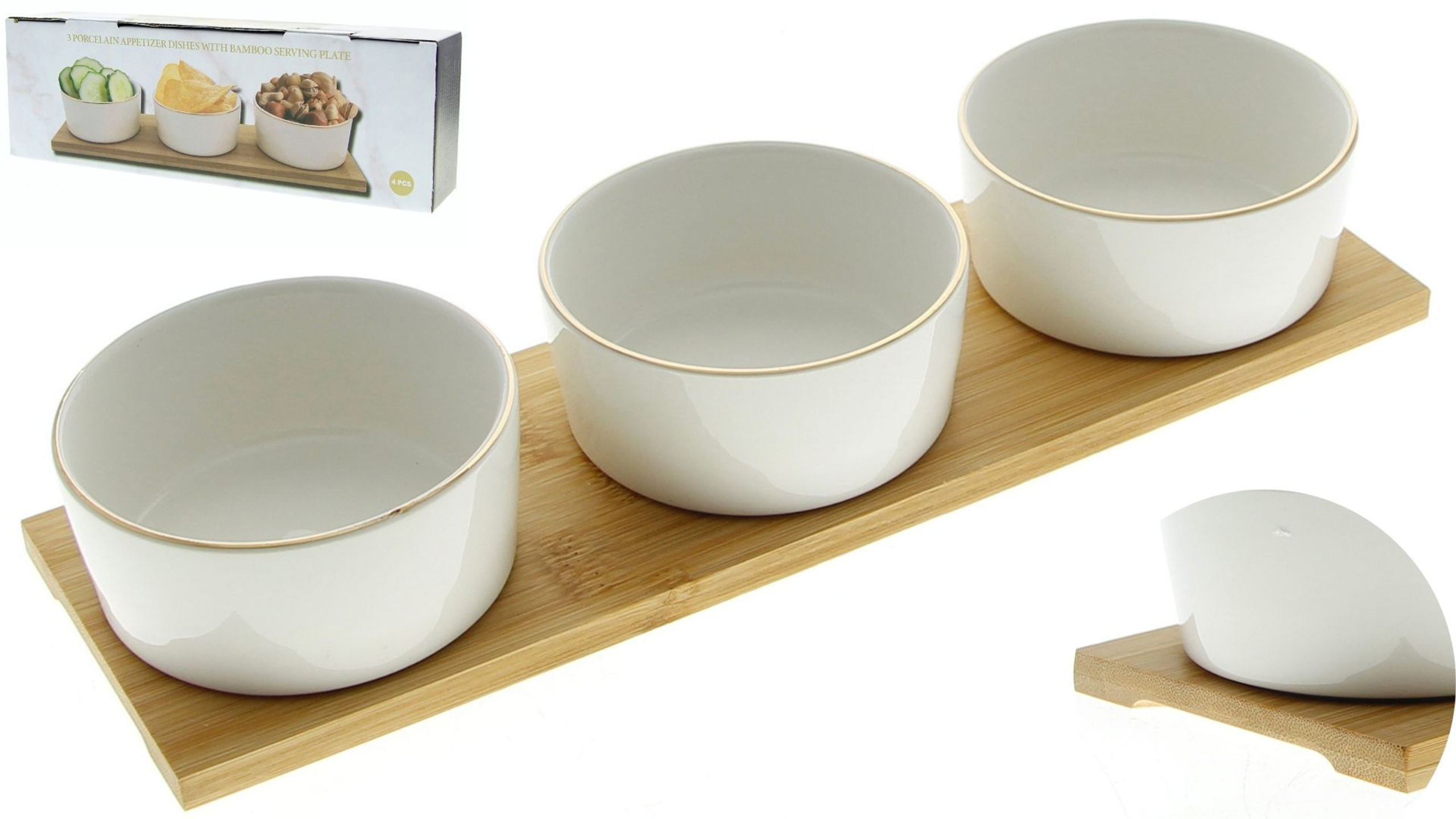 PORCELANOWE 3 MISECZKI NA DESCE BAMBUSOWEJ Waga produktu z opakowaniem jednostkowym 0.3 kg