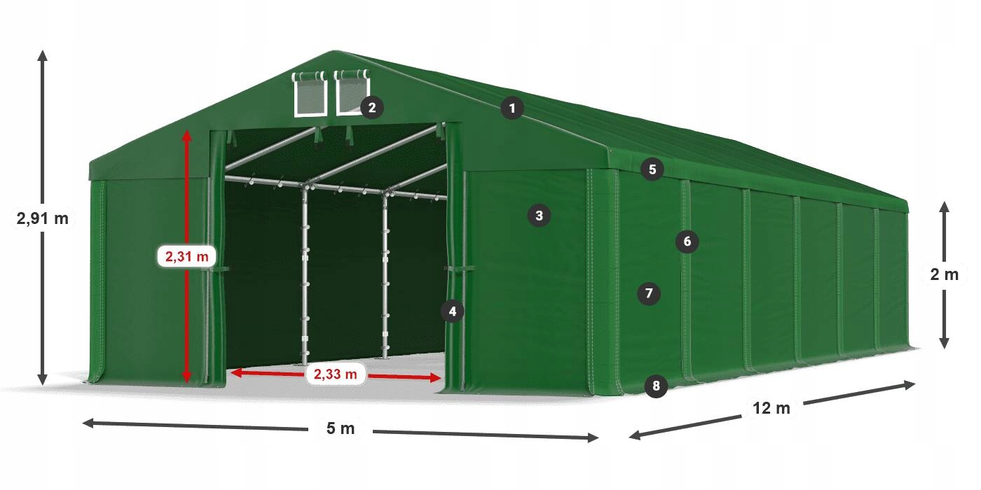 Namiot Garażowy 5x12m Pawilon DAS 560 S Długość 12 m
