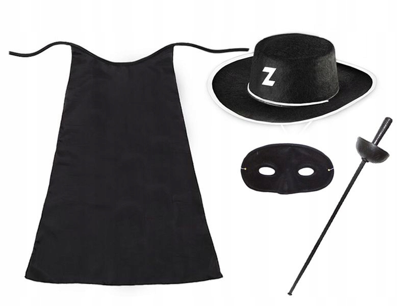 KOSTIUM ZORRO KAPELUSZ MASKA ZORRA L 4 EL.