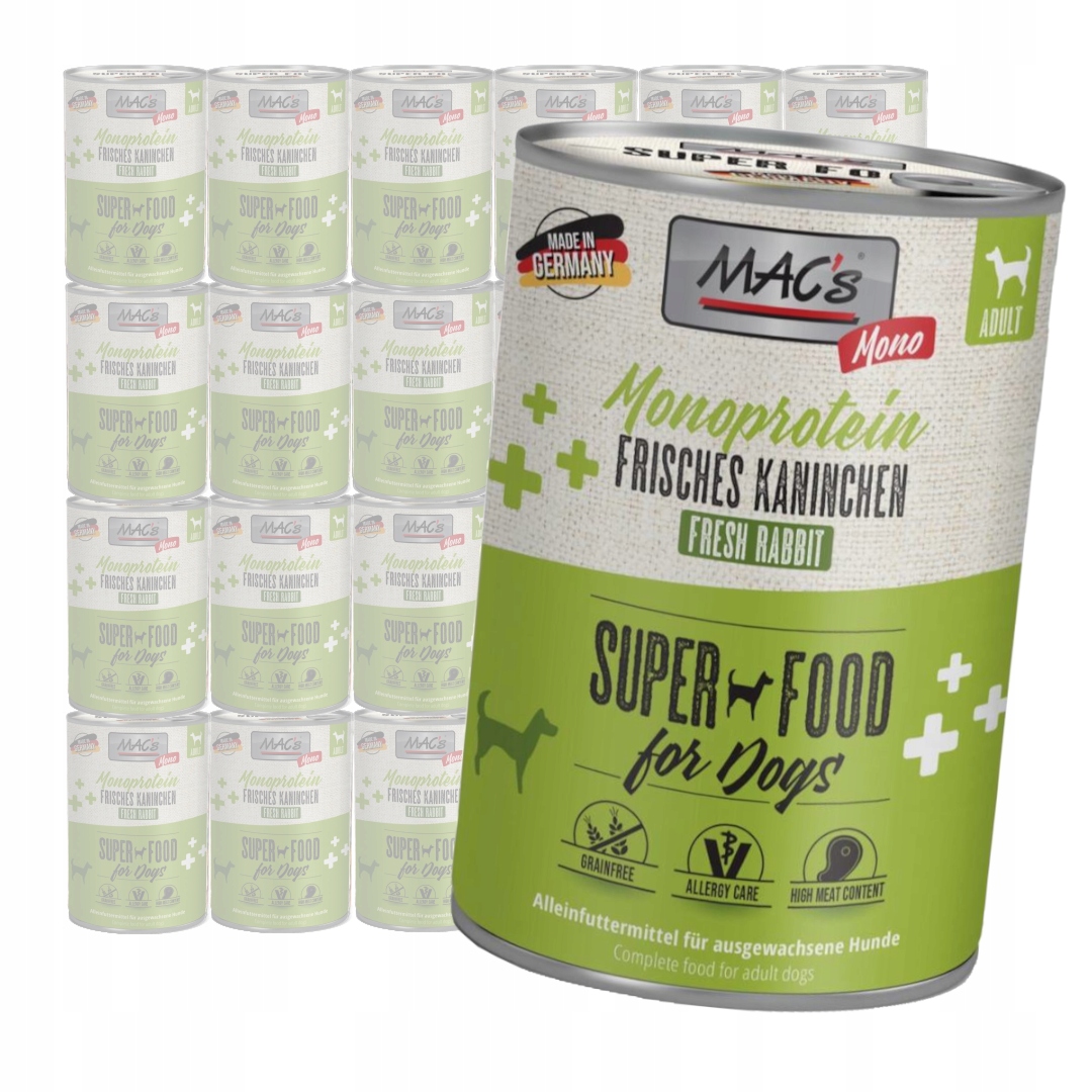 Levně Mac's Dog Vlhké Krmivo pro psy Monoprotein s králíkem 24x400 g Hypoalergenní